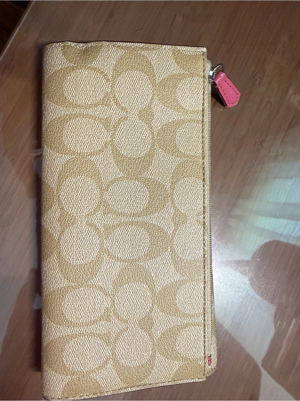 Coach Signature Canvas Wallet in Khaki with Pink Accent - Picture 2 of 5